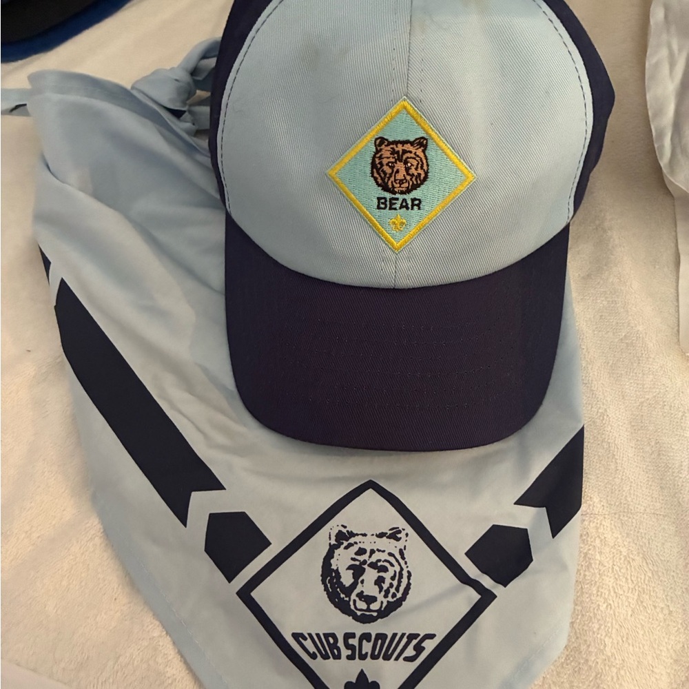 Cub Scouts Light Blue & Navy Bear Cap with Matching Neckerchief